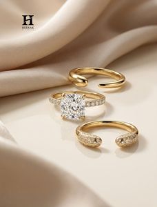Luxury <b>Cushion</b> Cut Lab Grown Diamond Engagement <b>Ring</b> Set 3 Pieces Mixed Metal Yellow White Gold Bridal Stack - Product Image 2