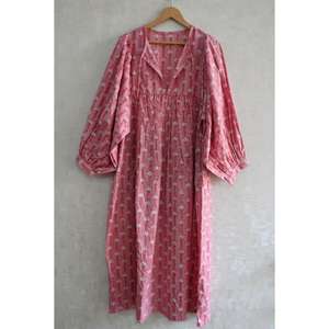 Vestido de Algodón con Estampado de Bloques para Mujer, Hecho a Mano, Estilo Boho Ético, Ligero, Transpirable, de Tela Natural - Product Image 3