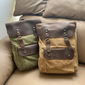 Sac à dos en cuir véritable et toile résistant à l'eau pour voyage en plein air, ordinateur portable, haute qualité, vente en gros, OEM, logo personnalisé, usine LCB-0036 - Product Image 4