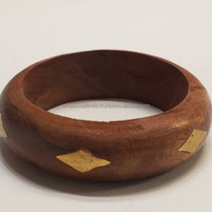 Celestial Glow Wooden Bangles Natural Grain Wood With Shimmering Metal Inlay For Elegant And Trendy Womens Fashion - Product Image 2