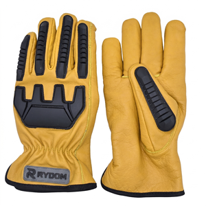 Heavy Duty Cowhide Leather Work Gloves TPR Impact Resistant Mechanic Safety Gloves for Industrial Construction Work - Product Image 1