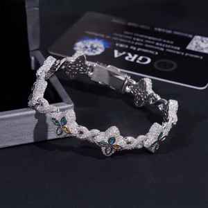 กำไลข้อมือรูปใบโคลเวอร์ประดับเพชรโมอิสซาไนต์ ชุบทองบนเงินสเตอร์ลิง ดีไซน์แบบฮิปฮอป ทรงกลมเจียระไนแบบบริลเลียนท์ ตัวเรือนแบบกรงเล็บ สำหรับผู้หญิง - Product Image 2