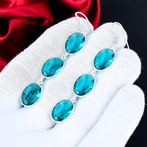 Pendientes de Apatita Verde, Plata de Ley 925, Corte Ovalado, Largos y Colgantes - Product Image 4