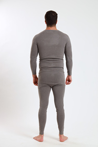 Men Thermal <b>Underwear</b> Set Long Sleeve Crew Neck Solid Gray 2 Piece Winter Warm Base Layer <b>Compression</b> Wear - Product Image 2