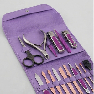 Professional Manicure Pedicure Kit with Stainless Steel Nail cutter | 16 Piece Manicure Set with Leather <b>Case</b> Nail Clippers Kit - Product Image 5
