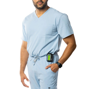 Blusa Médica Azul Claro para Hombre, Cuello en V, Manga Corta, Uniforme de Hospital, Blusa Médica de Algodón y Poliéster para Personal Clínico - Product Image 1