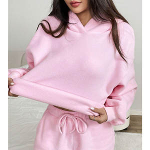 Conjunto Deportivo Informal con Logotipo Personalizado, Sudadera Corta con Capucha y Pantalones Deportivos de Dos Piezas para Mujer - Product Image 2