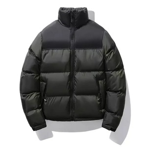 Blouson matelassé color block pour homme, col montant, fermeture éclair, coupe-vent, épais, hiver, décontracté, coupe régulière, jaune vert uni - Product Image 3