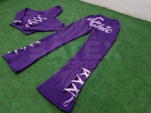 Ensemble de survêtement unisexe d'hiver en coton 100% avec broderie effet vieilli, style streetwear, coupe évasée, délavé à l'acide, personnalisé, comprenant un sweat à capuche et un pantalon de survêtement ample - Product Image 6