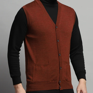 Cardigan sans manches en mélange de laine pour homme, col en V, fermeture boutonnée, couleur unie, tricot anti-boulochage, épaisseur standard, idéal pour l'automne - Product Image 3