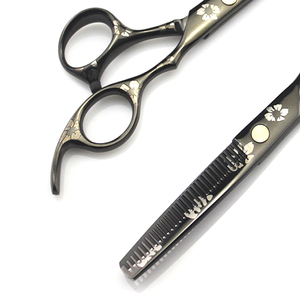 Ciseaux de coiffure professionnels pour la coupe et l'éclaircissement des cheveux, ensemble de ciseaux et de ciseaux à effiler noirs à motif floral pour salon de coiffure et barbier - Product Image 5