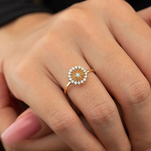 Yellow Gold Sunburst Lab Grown Diamond <b>Statement</b> <b>Ring</b> - Product Image 3