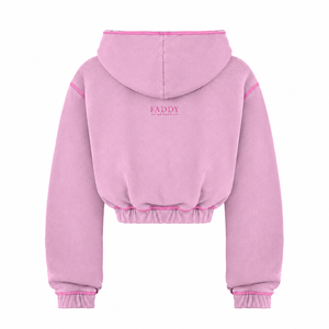 Custom Logo Women Pink <b>Cropped</b> <b>Zip</b> <b>Up</b> Hoodie Streetwear Y2K Oversized Fleece Cotton Sweatshirt Casual Sports Crop Top Hoody - Product Image 3