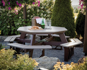 Ensemble de table de pique-nique octogonale d'extérieur avec bancs intégrés, design moderne et durable pour patio et jardin, capacité 4 personnes, mobilier de jardin - Product Image 5