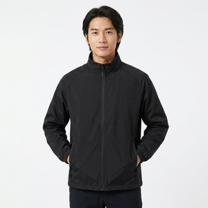 Chaqueta Bomber Negra Cortavientos para Hombre, Cuello Alto con Cremallera, Prenda Exterior Informal de Poliéster para Otoño - Product Image 5