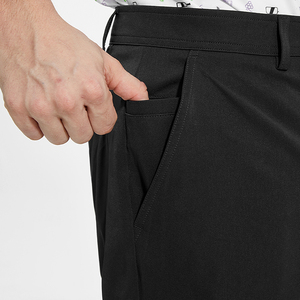 Shorts noirs unis pour hommes, taille mi-haute, style décontracté avec poches, séchage rapide, tissu tissé, fermeture boutonnée - Product Image 4