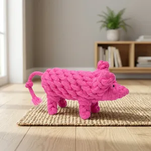 Jouet pour chien en corde de coton en forme de cochon |   Jouet à mâcher et à tirer durable pour chiens, jouet en corde de coton sûr et non toxique pour chiots et chiens adultes - Product Image 6