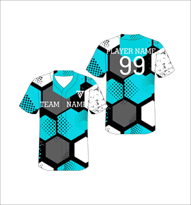 Camiseta de Béisbol Personalizada con Cuello en V, Manga Corta, Sublimada, de Poliéster que Absorbe la Humedad, Unisex para Adultos, con Impresión del Nombre del Equipo y Patrón Geométrico - Product Image 1
