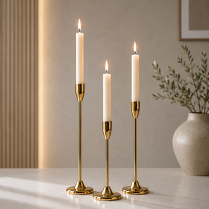 Modern <b>Brass</b> <b>Candlestick</b> <b>Holder</b> Set Durable Home Decoration Elegant Gold Finished Three Sizes for Table Centerpiece <b>Candlestick</b> - Product Image 1
