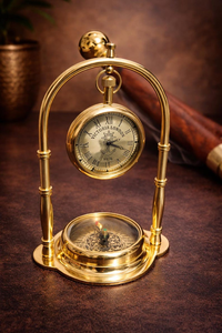 Elegant Brass Nautical <b>Clock</b> with Compass Vintage Hanging <b>Desk</b> Timepiece Antique Office Table Decor - Product Image 4
