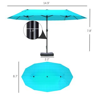 Ombrellone da Esterno Rettangolare in Acciaio a Doppio Lato con Base, Raggio 2,7m, Blu, Facile Manovrabilità, Protezione Solare per Parco - Product Image 3