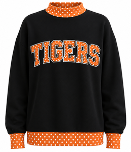 OEM Custom <b>Mock</b> <b>Neck</b> Oversized Sweatshirt Women Gingham Patchwork Letter Applique Embroidery Warm Winter Casual Pullover <b>Top</b> - Product Image 3