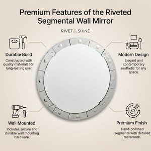 Miroir mural rond moderne avec cadre segmenté et clouté |   Miroir décoratif circulaire de luxe pour la décoration de salon - Product Image 5