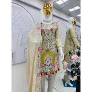 Sai creation ชุดสูทปาร์ตี้สีเบจสำหรับผู้หญิงขนาด M พร้อมกระจกจริง & ทำงานด้วยมือ - Product Image 1