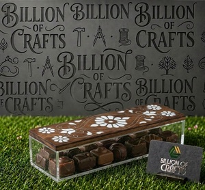Rectangular Handmade Wooden <b>Ramadan</b> Gift Box Container with Floral Inlay Eid Mubarak <b>Chocolate</b> Sweet Dry Fruit Jar - Product Image 3