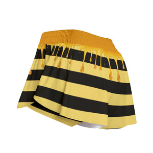 Casual Women Shorts Mid Waist Drawstring <b>Drip</b> Print Cartoon Bee Pattern Breathable Knitted Polyester Regular Fit Summer Wear - Product Image 5