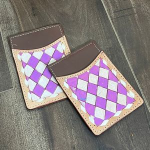 Nueva llegada 2025, tarjetero de cuero mecanizado a mano de diseñador personalizado con patrón a cuadros blanco y morado, Mini billetera de estilo occidental - Product Image 4