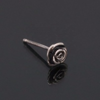 Oxidiert 925 Sterling Silber Schwarz Rose Blume Poliert Mode Durchbohrt Ohrringe Schmuck für Frauen