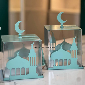 Decoraciones de Ramadán de Alta Calidad, Recipiente Decorativo con Tapa de Diseño Lunar para Interiores, Color Azul Cielo - Product Image 6