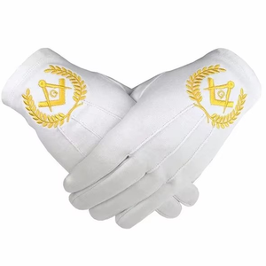 Gants maçonniques personnalisés avec logo blanc, 100 % coton, brodés à la main, symbole Shriner, pour usage professionnel. - Product Image 6