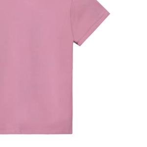 เสื้อยืดคอกลมสีชมพูผู้หญิงลำลองแขนสั้นลายดอกไม้พิมพ์ลายด้วยมือด้านหน้าโลโก้ผ้าเจอร์ซีย์ทรงปกติ - Product Image 4