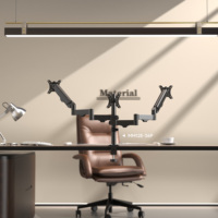 Soporte de Escritorio AUKI con Rotación de 360° para Tres Monitores, de Aleación de Acero, Altura Ajustable con Resorte de Gas, para Pantallas de 13-32 Pulgadas