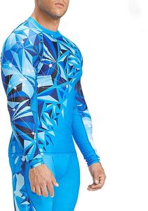 Camiseta de Compresión Deportiva para Hombre, Diseño Geométrico Azul, Sublimada, Ajustada, Absorbe la Humedad, para Artes Marciales Mixtas - Product Image 3
