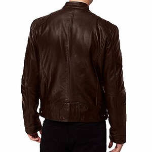 Blouson en cuir PU personnalisé pour homme, coupe slim et carrée, style vintage, brodé, fermeture éclair, marron, collection printemps, avec logo frontal - Product Image 2