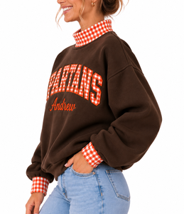 Sudadera de cuello alto personalizada con bordado para mujer, aplique de letras a cuadros, nombre personalizado, 100% algodón polar, estilo oversize frontal - Product Image 2