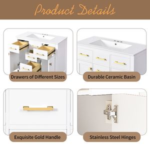 Mobile Bagno Moderno da 36 Pollici Autoportante con 4 Cassetti, 2 Armadietti e Lavabo in Ceramica - Set Completo per Stoccaggio e Organizzazione - Product Image 5