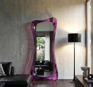 Miroir mural optique concave en verre encadré Art Déco personnalisé par le fabricant avec écran LED sur pied - Product Image 1