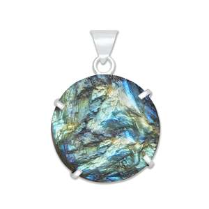 Pendentif en pierre brute de labradorite naturelle, fait main, pierre lâche, laiton plaqué argent, bijou vintage, breloque à changement de couleur, au meilleur prix - Product Image 4