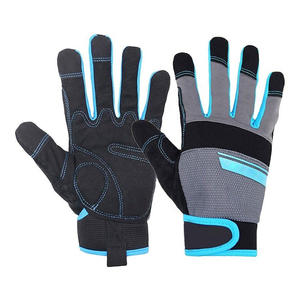 Guantes de Trabajo Mecánicos con Detalles Azules, Compatibles con Pantalla Táctil, Palma de Cuero Sintético, Dorso Flexible de Spandex, Guantes Utilitarios - Product Image 1