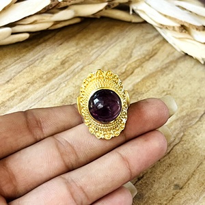 Hot Selling Brass <b>Rings</b> Boho Textured <b>Statement</b> Jewelry Boho Brass <b>Rings</b> Women 18k Gold Plated Amethyst Cocktail Wholesale/OEM - Product Image 3