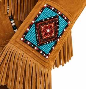 Veste de camionneur marron à franges avec col rabattu orné de perles turquoise - Product Image 6