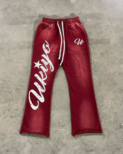 Custom Lightweight Casual Flared <b>Joggers</b> Applique Graphic Embroidered Patches <b>Stacked</b> Flare Baggy Sweatpants Acid Wash Men's - Product Image 4