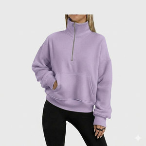 Sweat-shirt à col montant et demi-zip en tissu éponge, polyester/coton, léger, séchage rapide, qualité supérieure, sur mesure, impression de logo pour femmes - Product Image 5