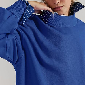 Custom Logo <b>Women</b> Winter Fleece Oversized Pullover <b>Jumper</b> <b>Long</b> Sleeves Drop Shoulder Mock Neck 100% Cotton Sweatshirt Top - Product Image 6
