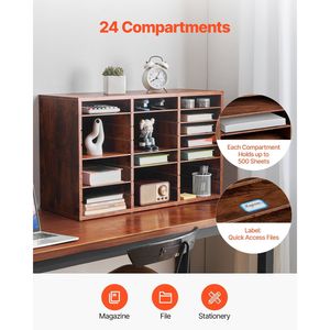 Clasificador de Correo de Madera con 24 Compartimentos, Organizador para Oficina y Hogar con Estantes Extraíbles, Porta Cartas de Tablero de Partículas - Product Image 4