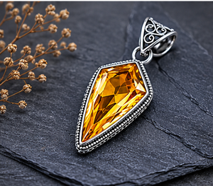Natural Citrine Silver Pendant, Handmade Boho Gemstone <b>Necklace</b>, 925 Sterling Silver Citrine Jewelry, Vintage Style Statement Pe - Product Image 2